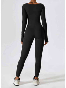 Square Neck Long Sleeve Sports Jumpsuit